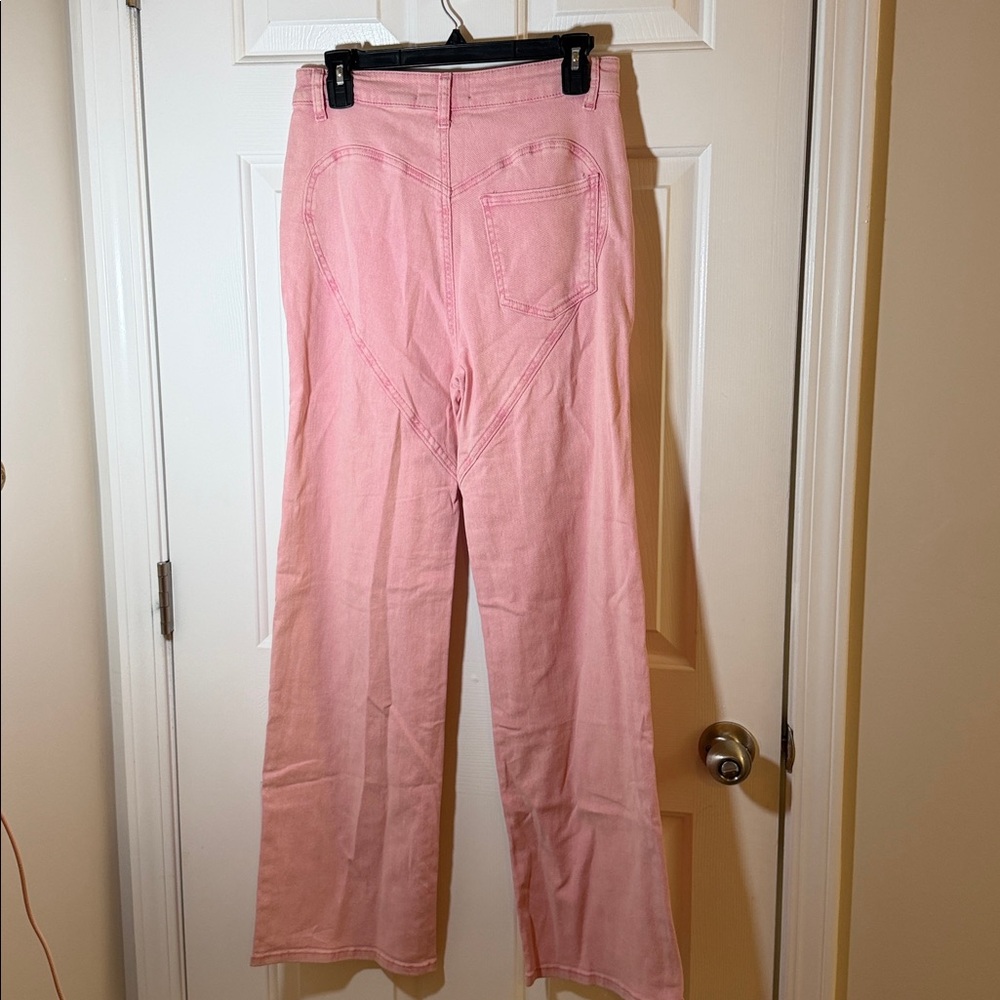 Blush Pink Denim Pants with Chain Detail - Picture 3 of 4
